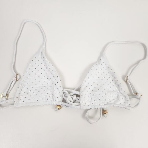 L*Space Kara Studded Bikini Top in White Size Small Triangle - Picture 2 of 5